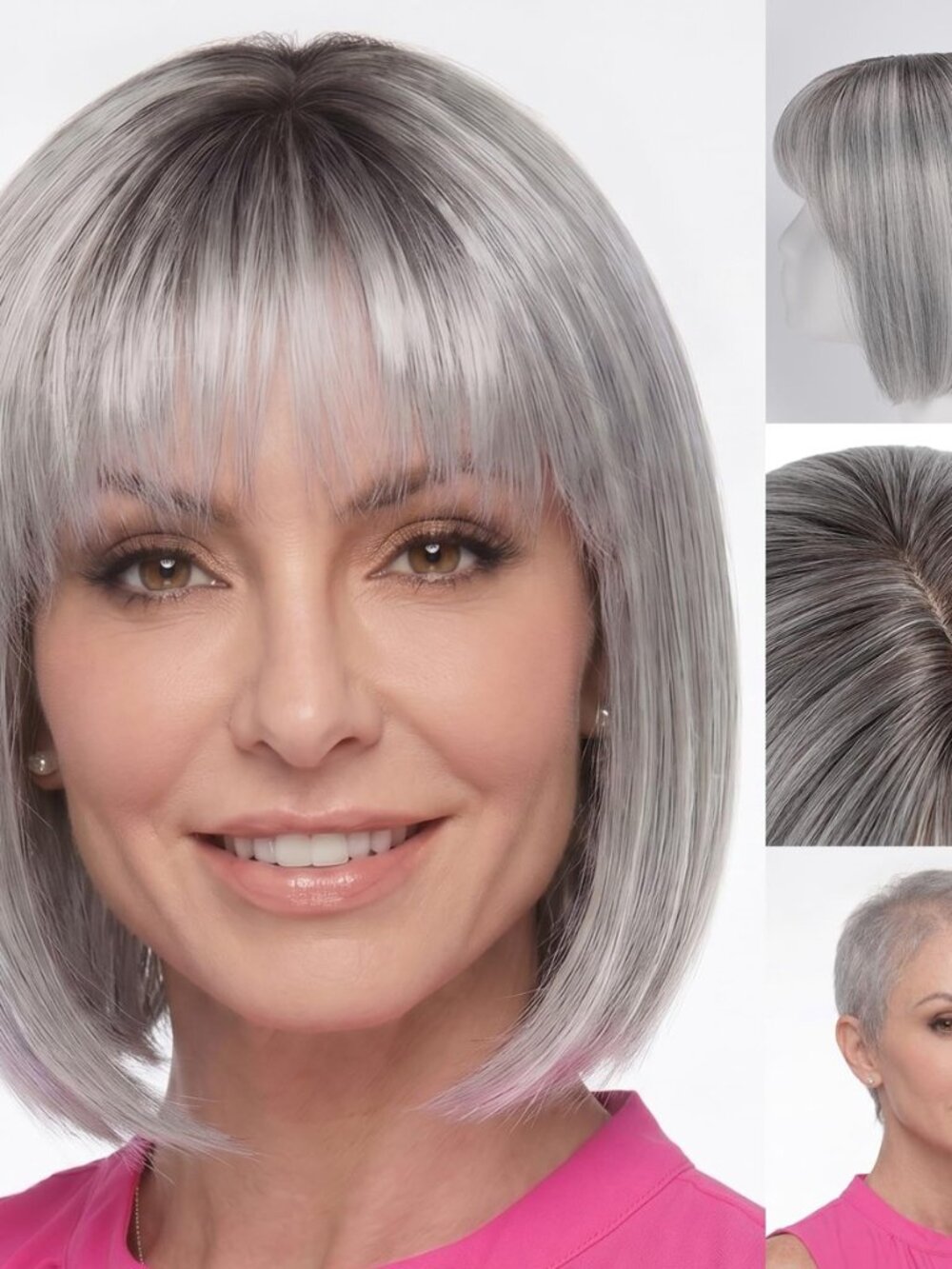 Light Silver Grey Bob Wig for White Women – 12 Inch Short Straight Synthetic Wig